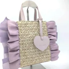 【美品】DIANA ダイアナ 2WAY フリル カゴバッグ ロゴハートチャーム付