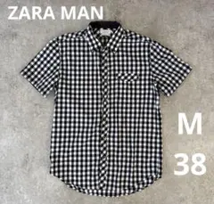 ZARAMAN チェックシャツ　半袖　ブラック　slim fit M 38のサムネイル