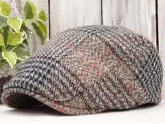 ツイード　チェック　ハンチング　ブラウン　サイズ調整可 男女兼用　ニット