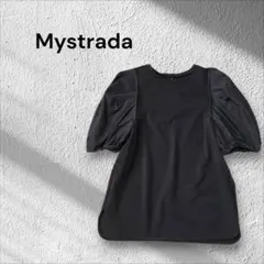 Mystrada 黒 パフスリーブ 半袖トップス　異素材　大きめSのサムネイル