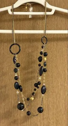 タグ付きOrena PARIS オレナパリス ネックレス 黒玉 ゴールドカラー 