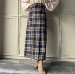 チェック柄ロングスカート ベルト付き