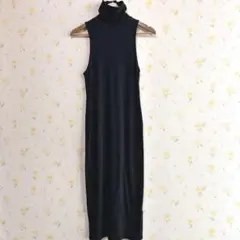 ZARA 黒 ノースリーブ タートルネック ロングワンピース L