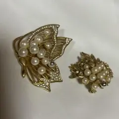 パールブローチ　2個セット　蝶々