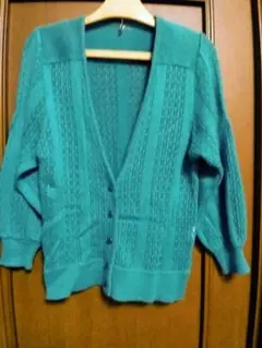 日本製 カーディガン M ターコイズグリーン