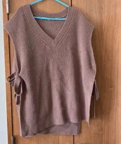 サイドリボンニットベスト　gu ダスティピンク