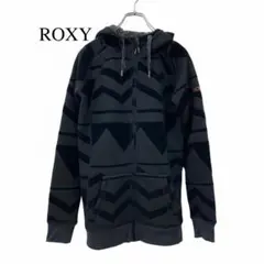 ROXY　ロキシー　ジップアップパーカー　裏ボア　総柄　フルジップ　黒　M