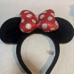 ミニーマウス カチューシャ 黒と赤の水玉