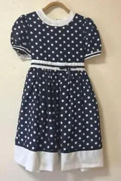 【キャサリンコテージ】ドット柄ドレス ネイビー　150cm