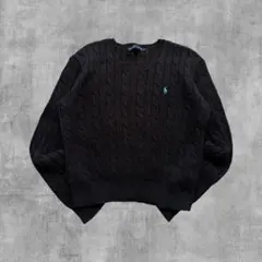 ニット Ralph Lauren 90sケーブル コットン 黒 Y2K 短丈