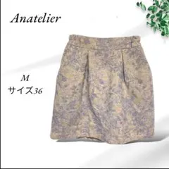 A556.アナトリエ/ミニタイトスカート【M】サイズ36/ベージュ/紫花柄/厚めのサムネイル