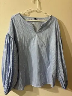 ストライプ バルーンスリーブ ブラウス