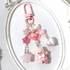 ビーズキーホルダー ビーズストラップ 韓国 コレクトブック y2k ピンク くま