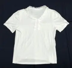 ホワイト フリル付き 半袖Tシャツ