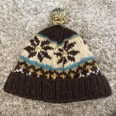 フェアアイル柄ニット帽 ポンポン付き y2k シティ US