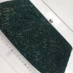 アンティーク☆濃緑のビーズポーチ