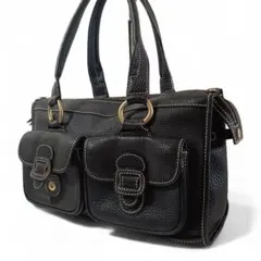 正規品 セリーヌ CELINE レザー ハンドバッグ Wポケット 黒 ブラック