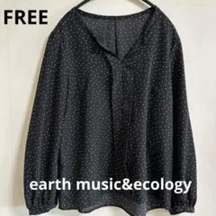 ￼アースミュージック&￼エコロジー　スキッパーダックブラウス　黒　ドット　長袖