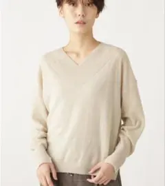human woman ベージュ Vネックニット