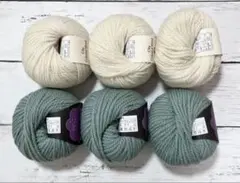 ウール100% 極太毛糸 ホワイトとグリーン 2色セット