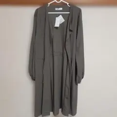 【DearmyМinx】新品オリーブグリーン トレンチコート バルーンスリーブL