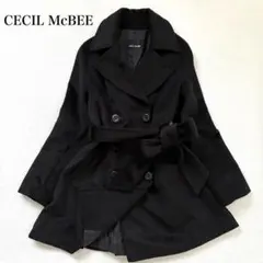 CECIL McBEE セシルマクビー ダブルブレストコート ベルト付き 黒 M
