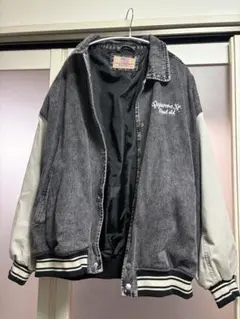 スタジャン グレー ウール・合成皮革