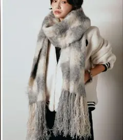 新作✴︎エシカ起毛チェックマフラー/ベージュグレー