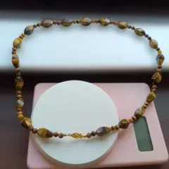 タイガーアイ虎目石付きネックレス　長さ約６０ｃｍ、重量８０g