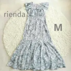 rienda フリルフラワーロングワンピース M ライトグレー