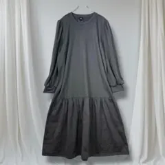 Dazy ワンピース グレー L 長袖 裏起毛 体型カバー カジュアル 秋冬