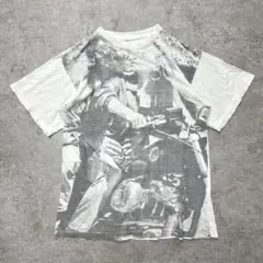 90s vintage バイカー 総柄 モノクロ 人物 フォトプリント Tシャツ