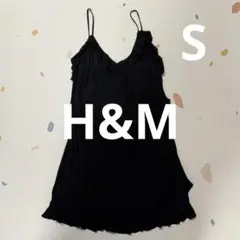 【美品】H&M フリル付き黒キャミワンピース S