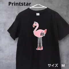 プリントスター　フラミンゴプリント Tシャツ 黒　レディースサイズM
