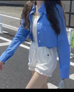 【1度のみ着用】ショート丈シャツ クロップド丈