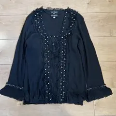 ビーズ装飾付きブラックカーディガン M