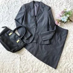 美品✨レミュー 洗える グレー ストライプ スカートスーツ M ピンク