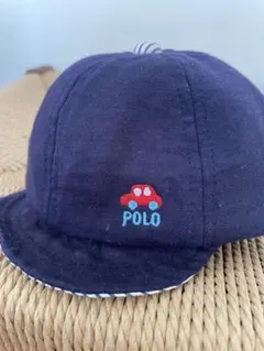 POLO ベビー帽子 ネイビー 車刺繍　44㎝