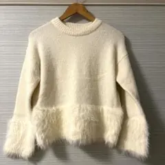 【Natural beauty basic】ボア　セーター　アイボリー　Mサイズ