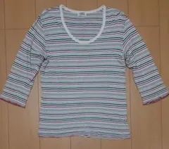 ジャーナルスタンダード 日本製 7分袖 Uネック マルチボーダーTシャツ M