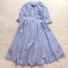 ナチュラルビューティーベーシック/M/青/ストライプ/ロングワンピース/フレア