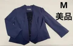 入学式　ルイルエブティック　ネイビー ノーカラー へプラムレースジャケット　M