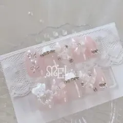 オーダー◇ネイルチップ ピンク レース 量産型 ちゅるん ハート ガーリー 推し