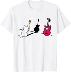 猫とギター 面白クリエイティブTシャツ 綿100% メンズレディース 送料無料