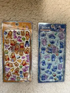 正規品　プチドロップステッカー　スティッチ＆プーさん