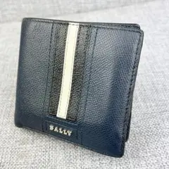 良品バリー★メンズ 二つ折り財布 小銭入れあり 型押し本革 ネイビー 濃紺