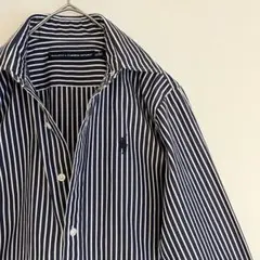 【未使用に近い★希少濃いネイビーの太ストライプ】ラルフローレンドレスシャツ155のサムネイル