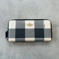 COACH Check round zipper long wallet