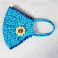 マスクカバー　ひまわり　かぎ針編み　ブルー　水色　ハンドメイド