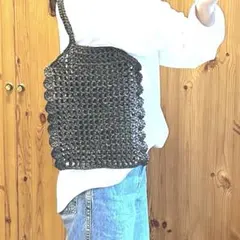⭐︎スズランテープバッグ　メッシュバッグ　ハンドメイド　ブラック　トートバッグ